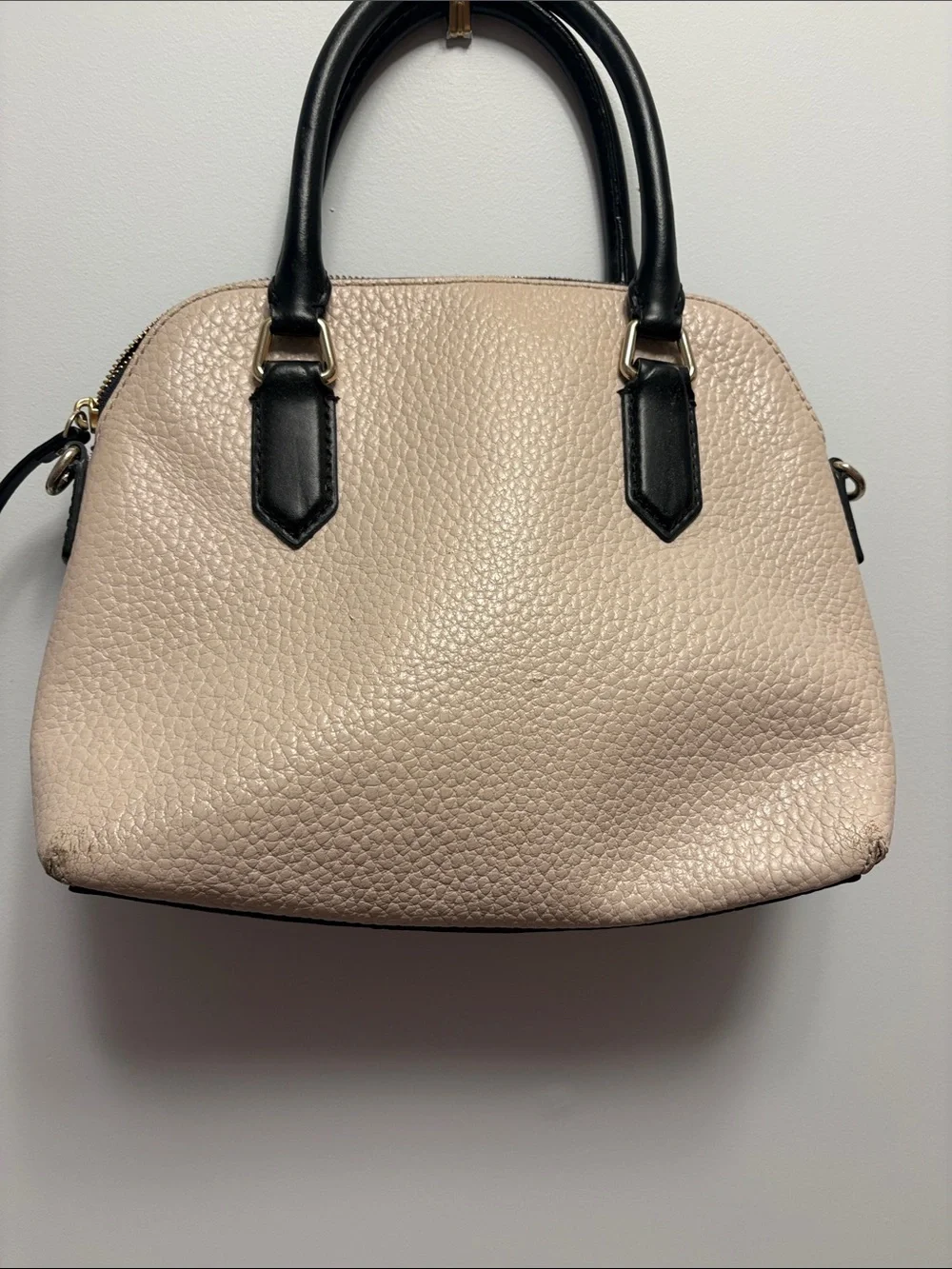 kate spade 2 sided navy/cream pebbled leather satchel with gold hardware